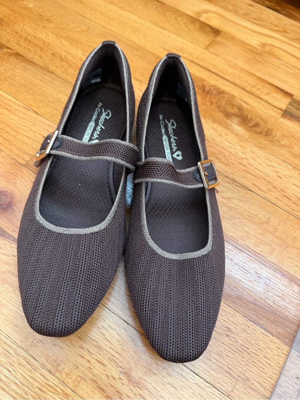 NWOT Skechers Brown Knit Mary Jane Slip-Ons with Buckle
